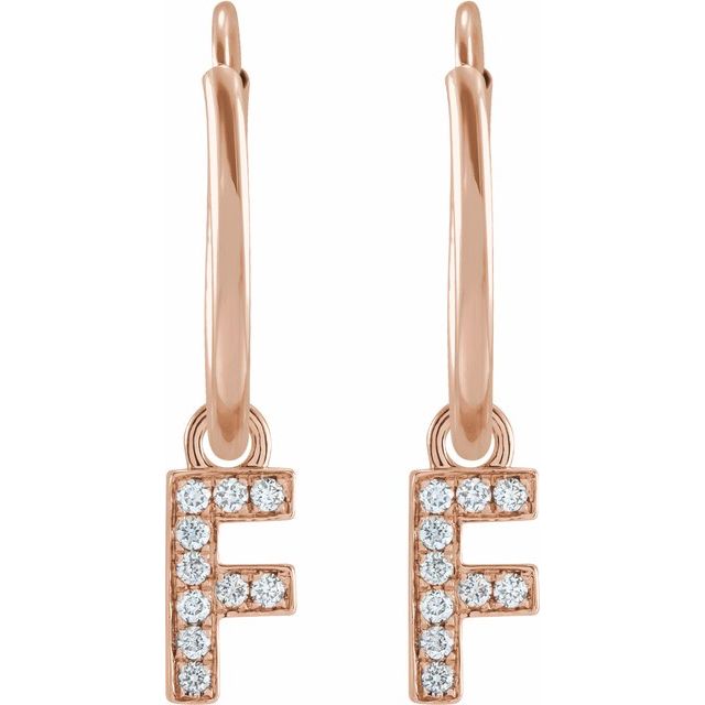 14K Rose .04 CTW Natural Diamond Single Initial F Hoop Earring