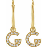 14K Yellow .05 CTW Natural Diamond Single Initial G Hoop Earring