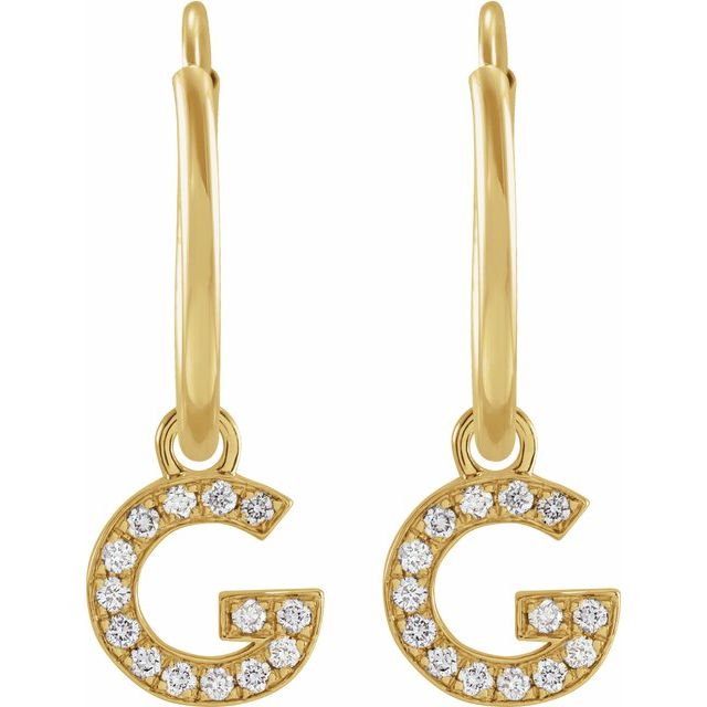 14K Yellow .05 CTW Natural Diamond Single Initial G Hoop Earring