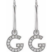14K White .05 CTW Natural Diamond Single Initial G Hoop Earring