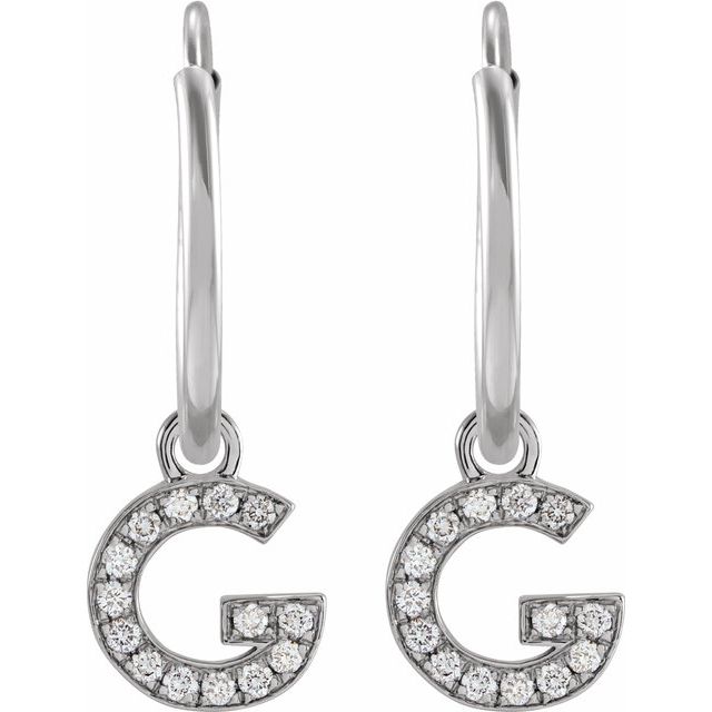 14K White .05 CTW Natural Diamond Single Initial G Hoop Earring