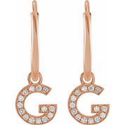 14K Rose .05 CTW Natural Diamond Single Initial G Hoop Earring