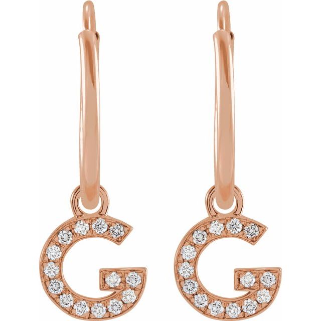 14K Rose .05 CTW Natural Diamond Single Initial G Hoop Earring