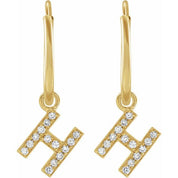 14K Yellow .05 CTW Natural Diamond Single Initial H Hoop Earring