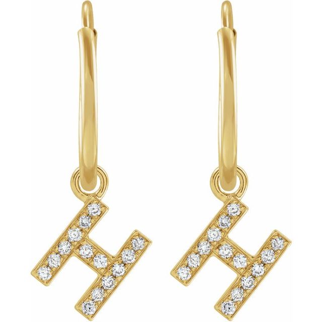 14K Yellow .05 CTW Natural Diamond Single Initial H Hoop Earring