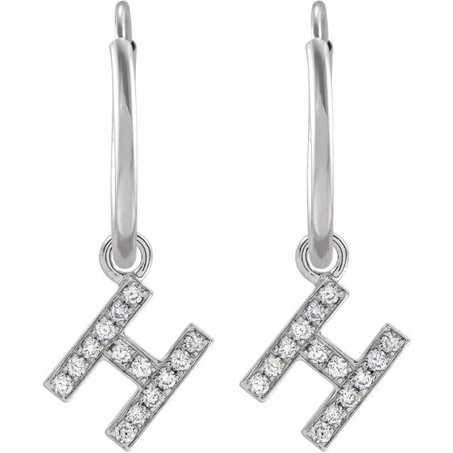 14K White .05 CTW Natural Diamond Single Initial H Hoop Earring