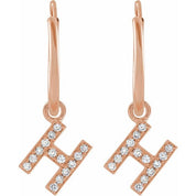 14K Rose .05 CTW Natural Diamond Single Initial H Hoop Earring