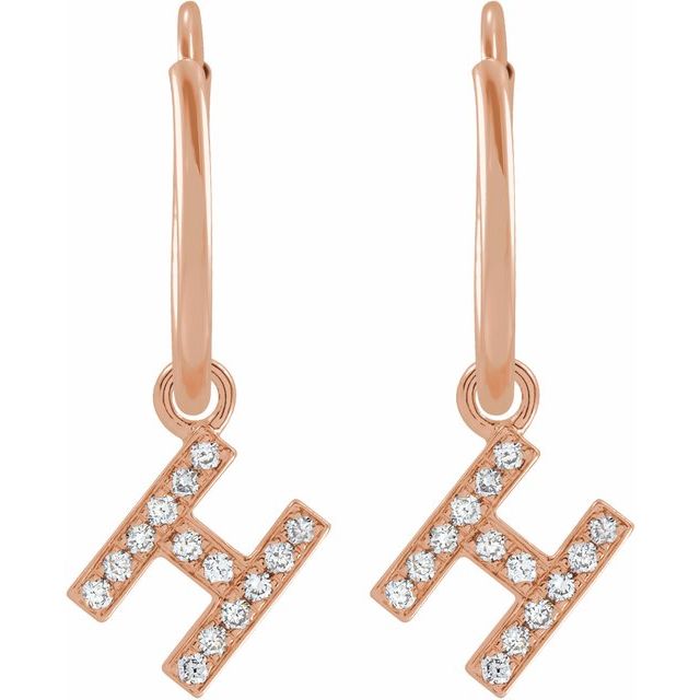 14K Rose .05 CTW Natural Diamond Single Initial H Hoop Earring