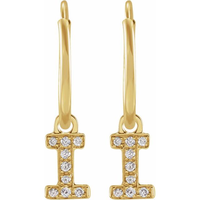 14K Yellow .03 CTW Natural Diamond Single Initial I Hoop Earring