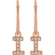 14K Rose .03 CTW Natural Diamond Single Initial I Hoop Earring