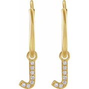14K Yellow .025 CTW Natural Diamond Single Initial J Hoop Earring