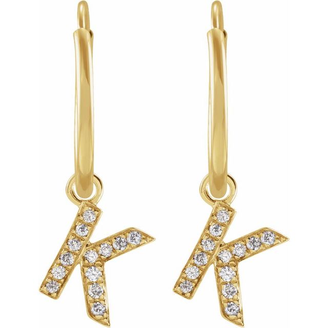 14K Yellow .03 CTW Natural Diamond Single Initial K Hoop Earring