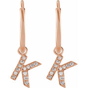 14K Rose .03 CTW Natural Diamond Single Initial K Hoop Earring