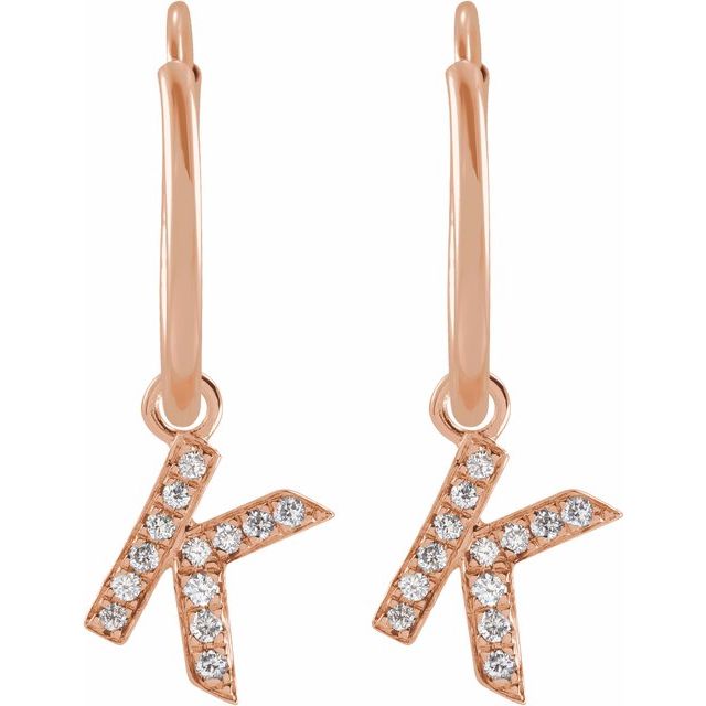 14K Rose .03 CTW Natural Diamond Single Initial K Hoop Earring