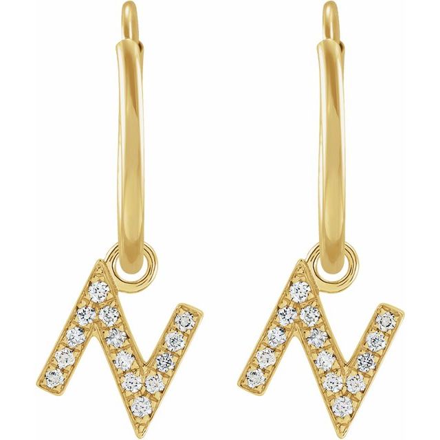 14K Yellow .05 CTW Natural Diamond Single Initial N Hoop Earring