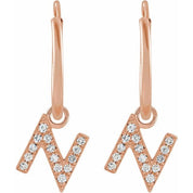 14K Rose .05 CTW Natural Diamond Single Initial N Hoop Earring