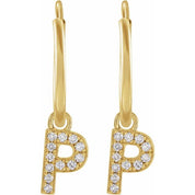 14K Yellow .04 CTW Natural Diamond Single Initial P Hoop Earring