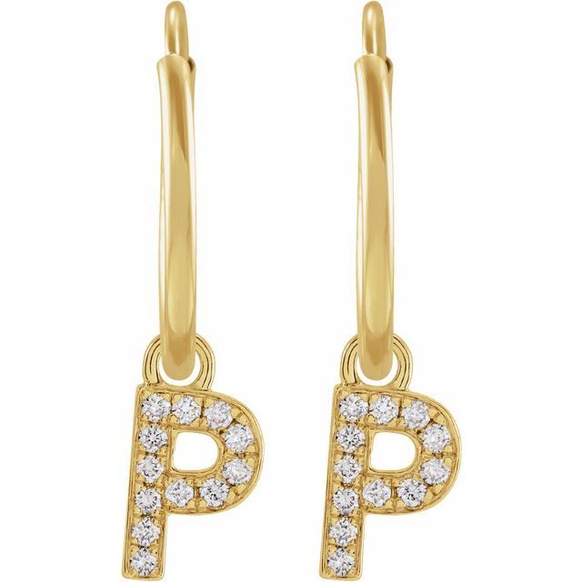 14K Yellow .04 CTW Natural Diamond Single Initial P Hoop Earring