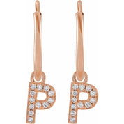14K Rose .04 CTW Natural Diamond Single Initial P Hoop Earring