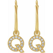 14K Yellow .05 CTW Natural Diamond Single Initial Q Hoop Earring