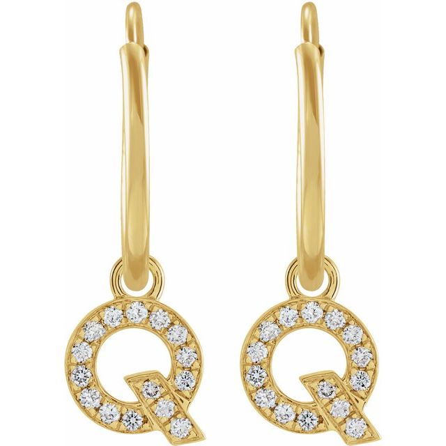 14K Yellow .05 CTW Natural Diamond Single Initial Q Hoop Earring