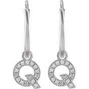 14K White .05 CTW Natural Diamond Single Initial Q Hoop Earring