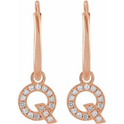 14K Rose .05 CTW Natural Diamond Single Initial Q Hoop Earring