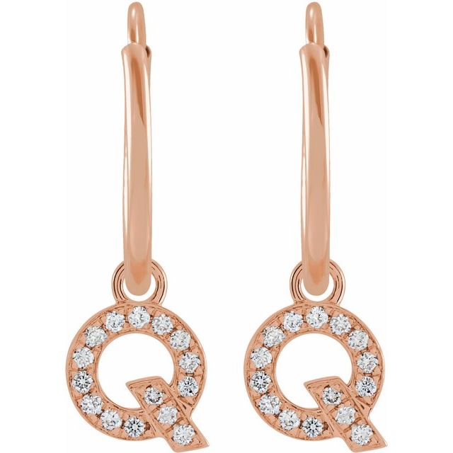 14K Rose .05 CTW Natural Diamond Single Initial Q Hoop Earring