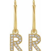 14K Yellow .05 CTW Natural Diamond Single Initial R Hoop Earring