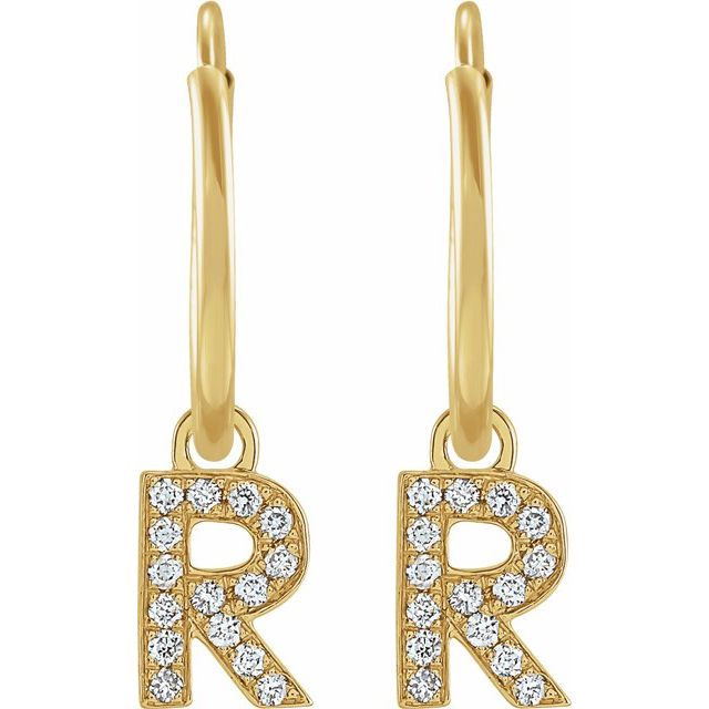 14K Yellow .05 CTW Natural Diamond Single Initial R Hoop Earring