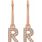 14K Rose .05 CTW Natural Diamond Single Initial R Hoop Earring