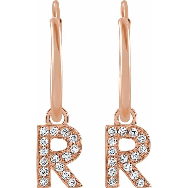 14K Rose .05 CTW Natural Diamond Single Initial R Hoop Earring