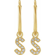 14K Yellow .05 CTW Natural Diamond Single Initial S Hoop Earring