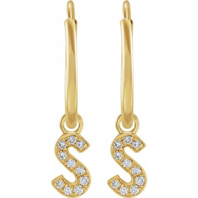 14K Yellow .05 CTW Natural Diamond Single Initial S Hoop Earring