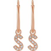 14K Rose .05 CTW Natural Diamond Single Initial S Hoop Earring