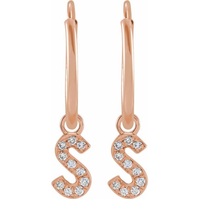 14K Rose .05 CTW Natural Diamond Single Initial S Hoop Earring