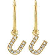 14K Yellow .04 CTW Natural Diamond Single Initial U Hoop Earring