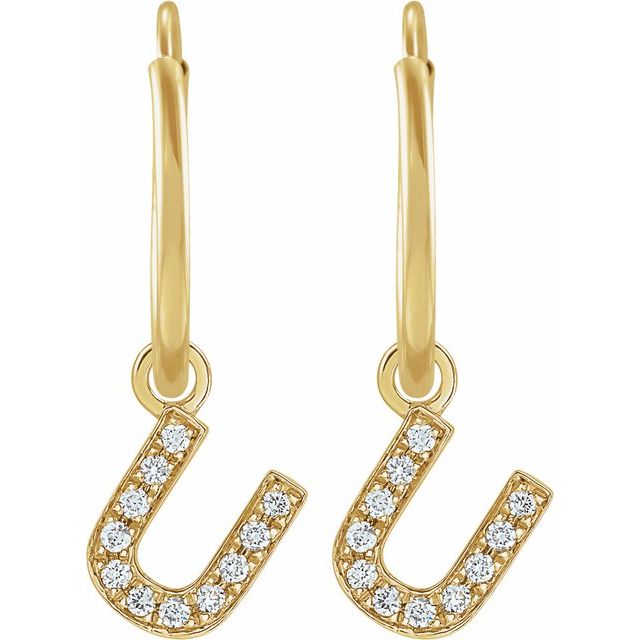 14K Yellow .04 CTW Natural Diamond Single Initial U Hoop Earring