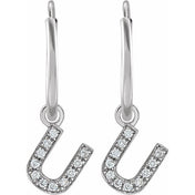 14K White .04 CTW Natural Diamond Single Initial U Hoop Earring