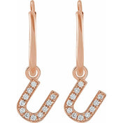 14K Rose .04 CTW Natural Diamond Single Initial U Hoop Earring