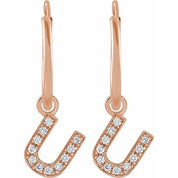 14K Rose .04 CTW Natural Diamond Single Initial U Hoop Earring