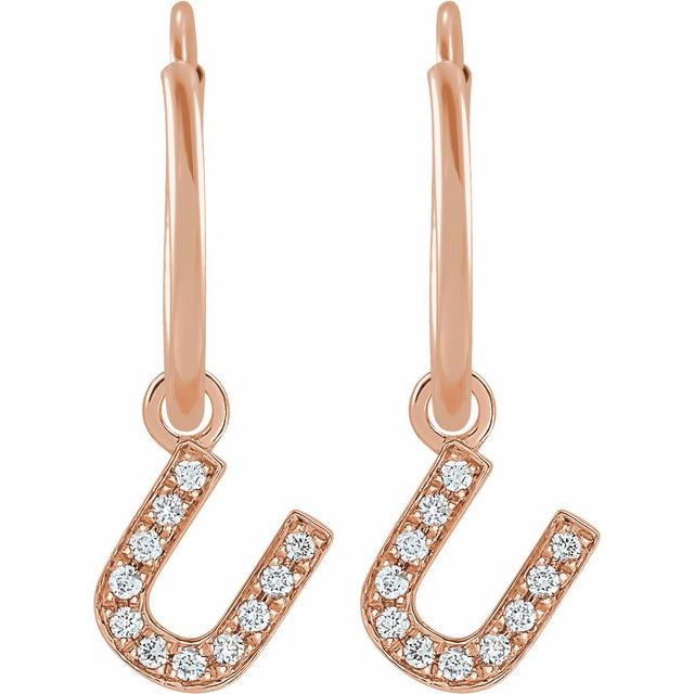 14K Rose .04 CTW Natural Diamond Single Initial U Hoop Earring