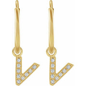 14K Yellow .03 CTW Natural Diamond Single Initial V Hoop Earring