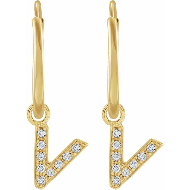 14K Yellow .03 CTW Natural Diamond Single Initial V Hoop Earring