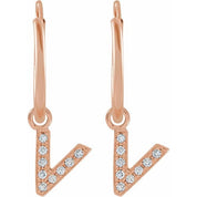 14K Rose .03 CTW Natural Diamond Single Initial V Hoop Earring