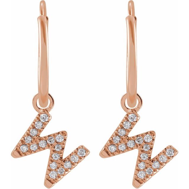 14K Rose .06 CTW Natural Diamond Single Initial W Hoop Earring