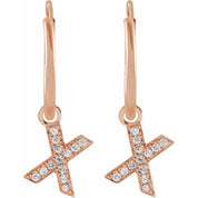 14K Rose .04 CTW Natural Diamond Single Initial X Hoop Earring
