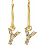 14K Yellow .03 CTW Natural Diamond Single Initial Y Hoop Earring
