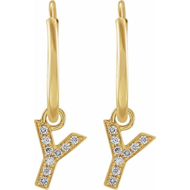 14K Yellow .03 CTW Natural Diamond Single Initial Y Hoop Earring