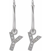 14K White .03 CTW Natural Diamond Single Initial Y Hoop Earring